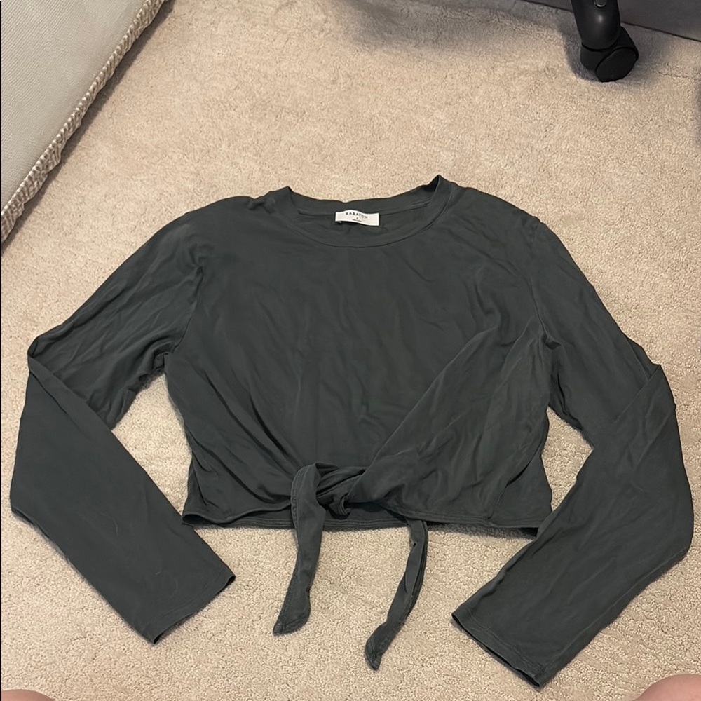 Babaton Gray Long Sleeve Tie Front Crop Top